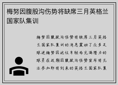 梅努因腹股沟伤势将缺席三月英格兰国家队集训